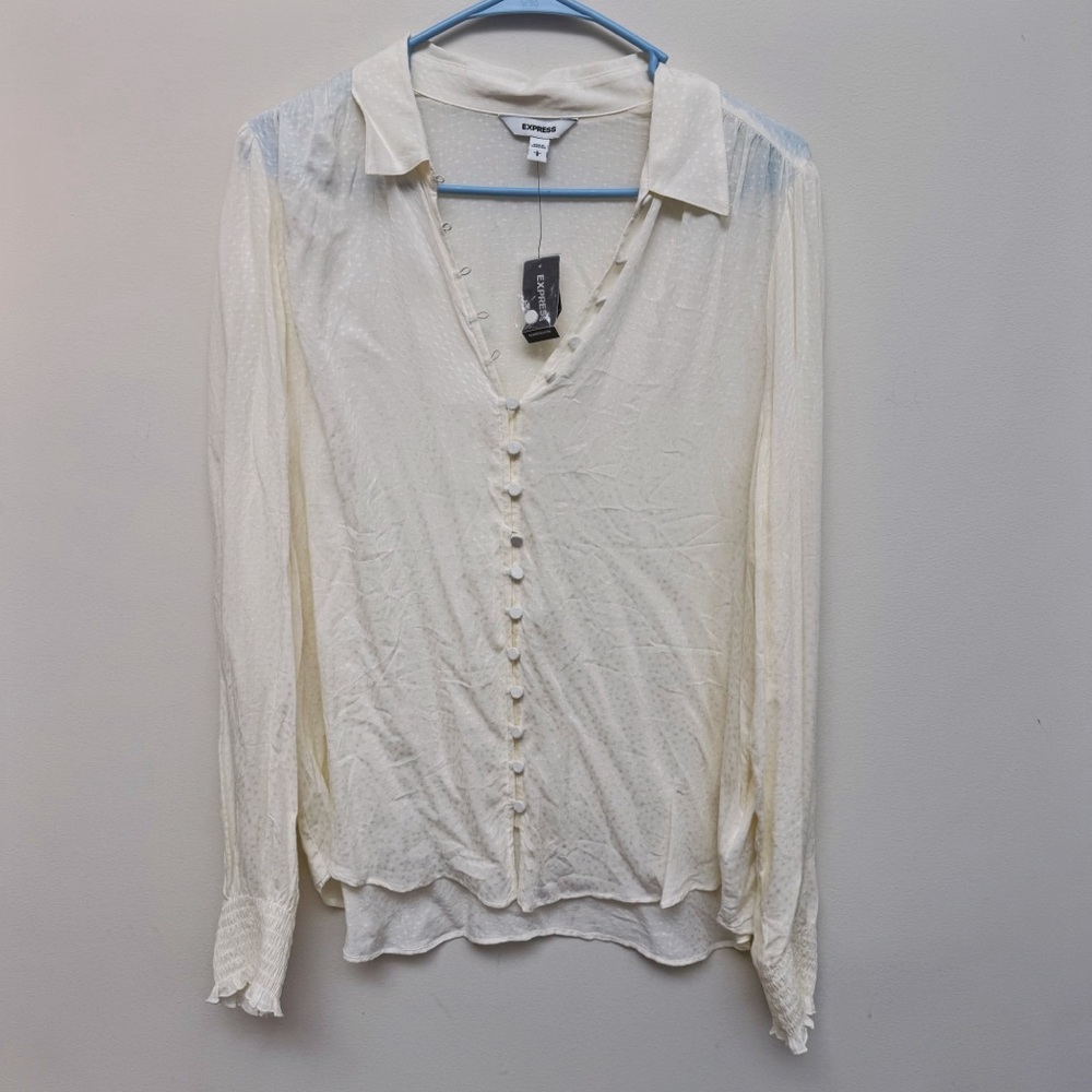 Express Cream Button-Down Blouse NWOT